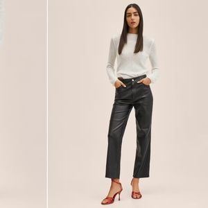 Mango Leather-Effect Straight Trousers